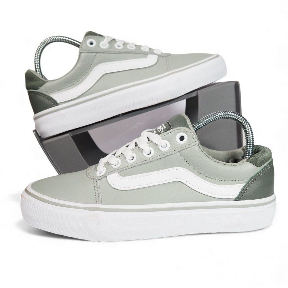 Vans Ward Tumble Leather Skate Shoes Women's 6‎ Sage Green / White